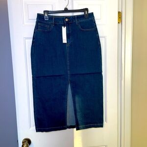 Bagatelle Collection Woman’s Denim Midi Slit Skirt Size 8 NEW Midnight Dark Wash